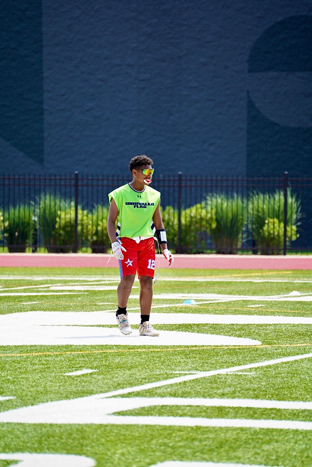 Alexander Jones-Cruz lined up during a flag football competition